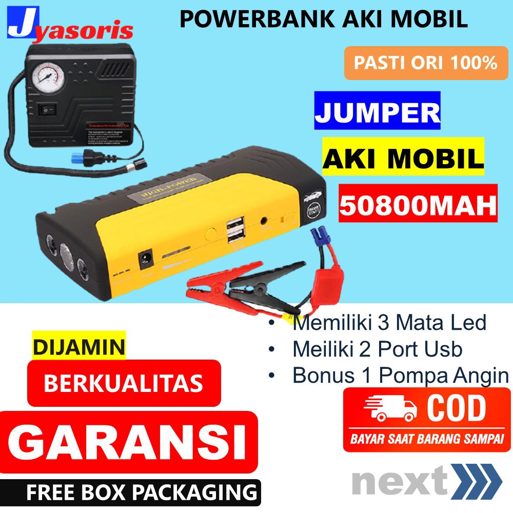 POWER BANK MOBIL JUMPER POWERBANK CAR JUMPER AKI MOBIL JUMP STARTER 50800MAH INCLUDE AIR PUMP JS135