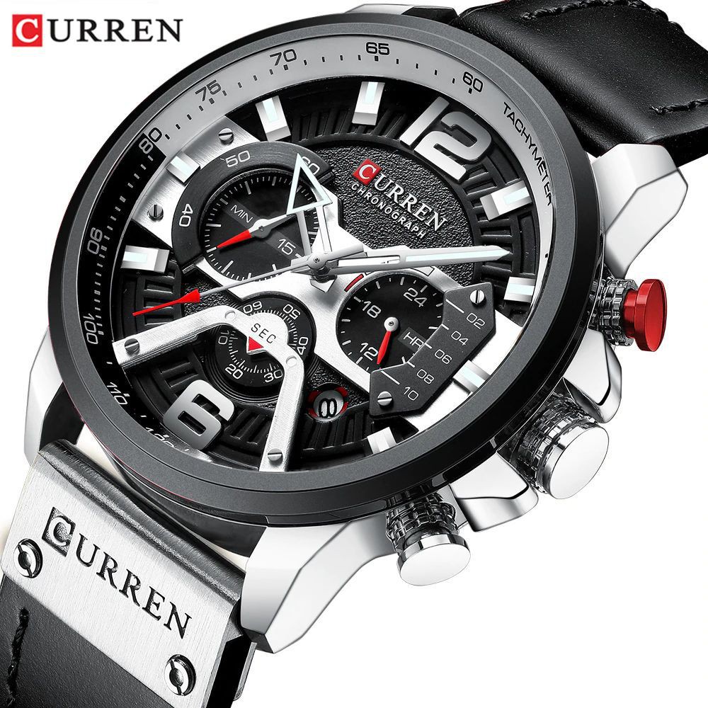 CURREN 8329 Jam Tangan Pria Analog Tali Kulit Chronograph Aktif WATCHKITE WKOS