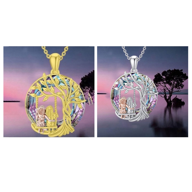 Fancyqube Kalung Sterling Silver S925 Hias Liontin Pohon Kehidupan Kristal Warna-Warni Untuk Wanita