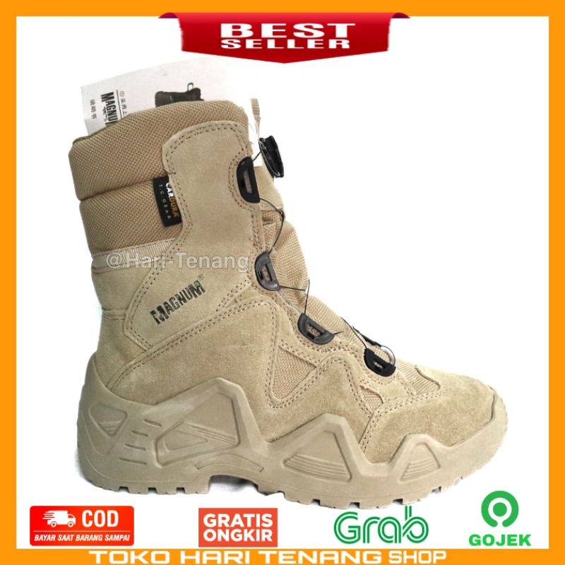 Sepatu tactical boots pria dan wanita /sepatu PDL 9INC model tali putar warna cream anti selip dan waterproof