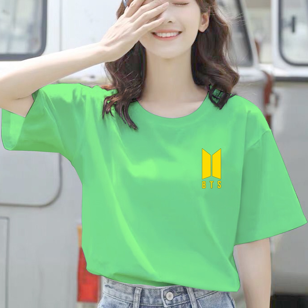 CALVIERO SHOP - BAJU KAOS ATASAN WANITA PRINT BTS LOGO YELLOW