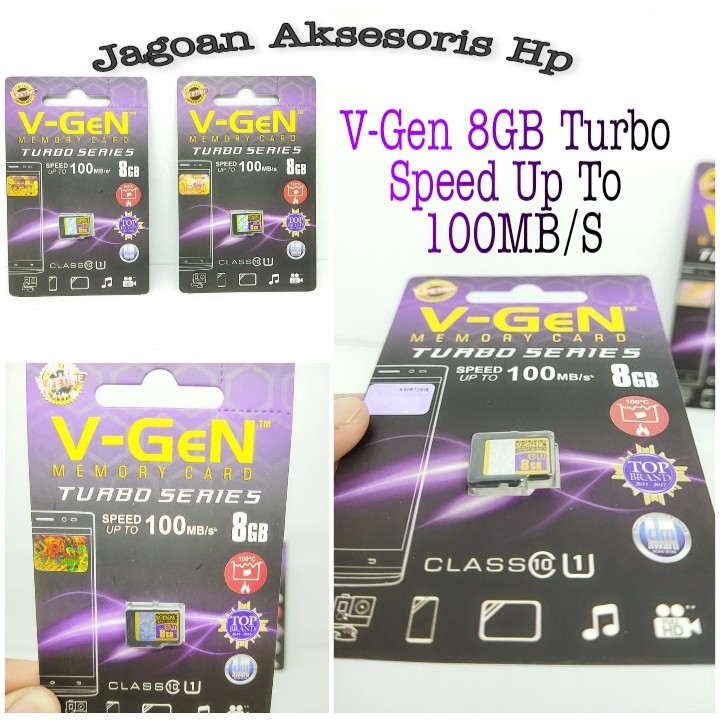 Memory Card V-GEN 8GB CLASS 10 100MBpS TURBO SERIES Memory VGEN Micro SDHC Card GARANSI SEUMUR HIDUP