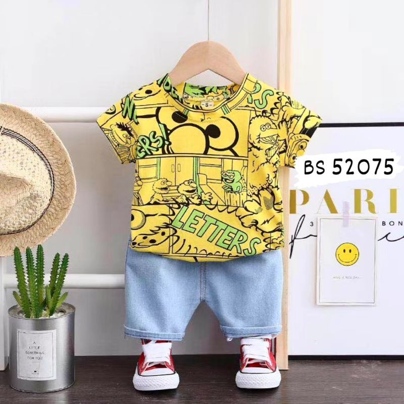 Elmo set comic strip, import set kualitas BAGUS Atasan + celana jeans.