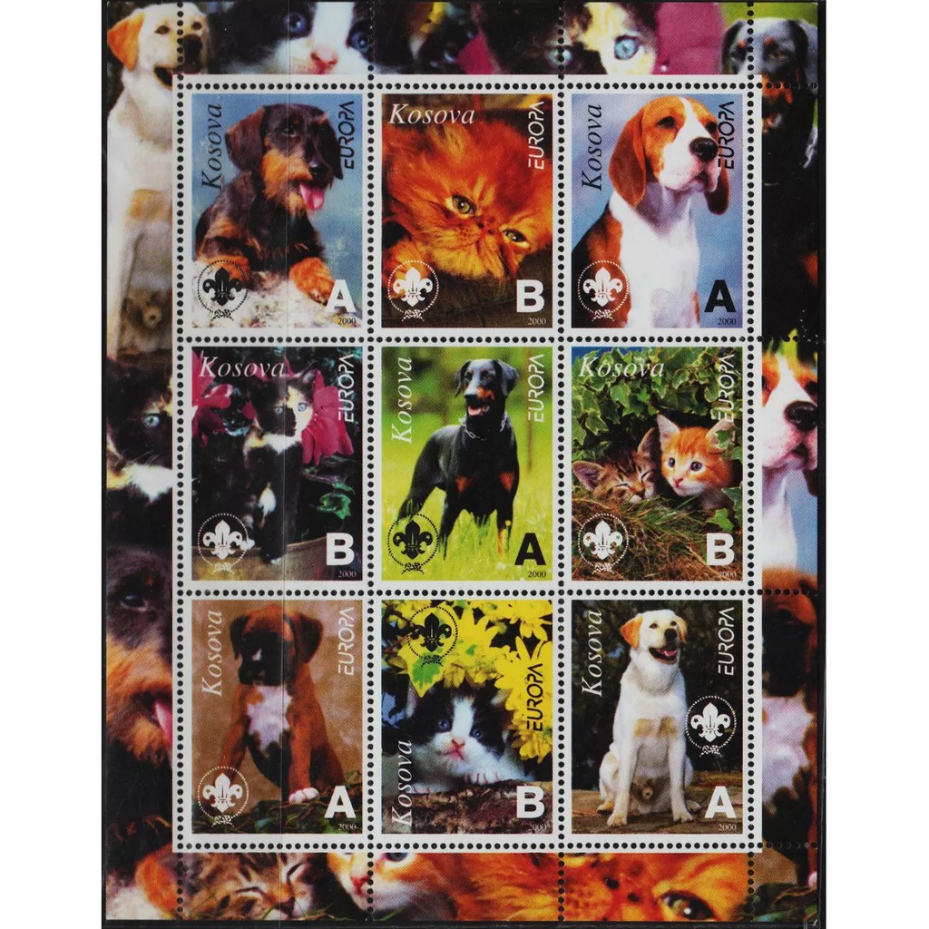 

Perangko Filateli I72 - Kosovo MNH Miniature Sheet Cinderella Perf 2000 Dogs