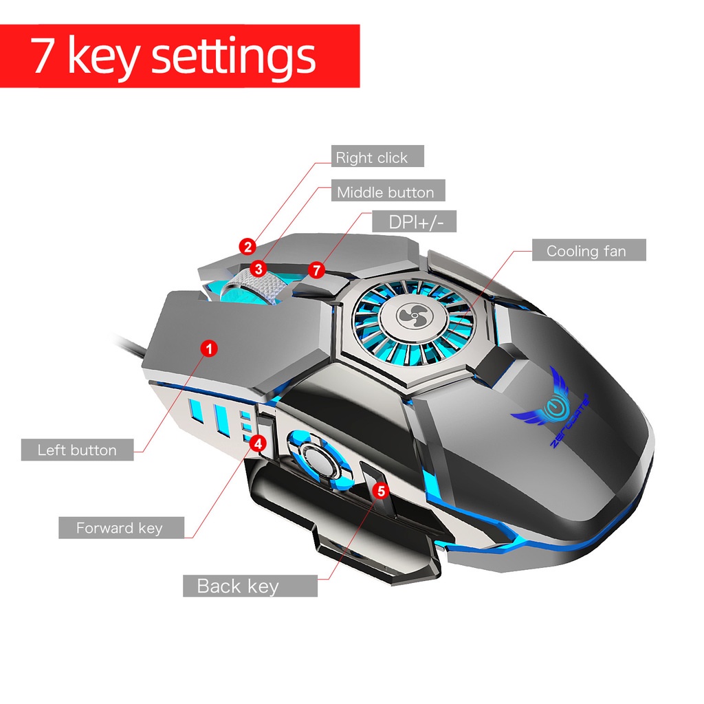 G22 Mouse Kabel Sensitif Anti Selip Dengan Kipas Pendingin 6400DPI Plug Play Mouse Gaming Untuk Desktop