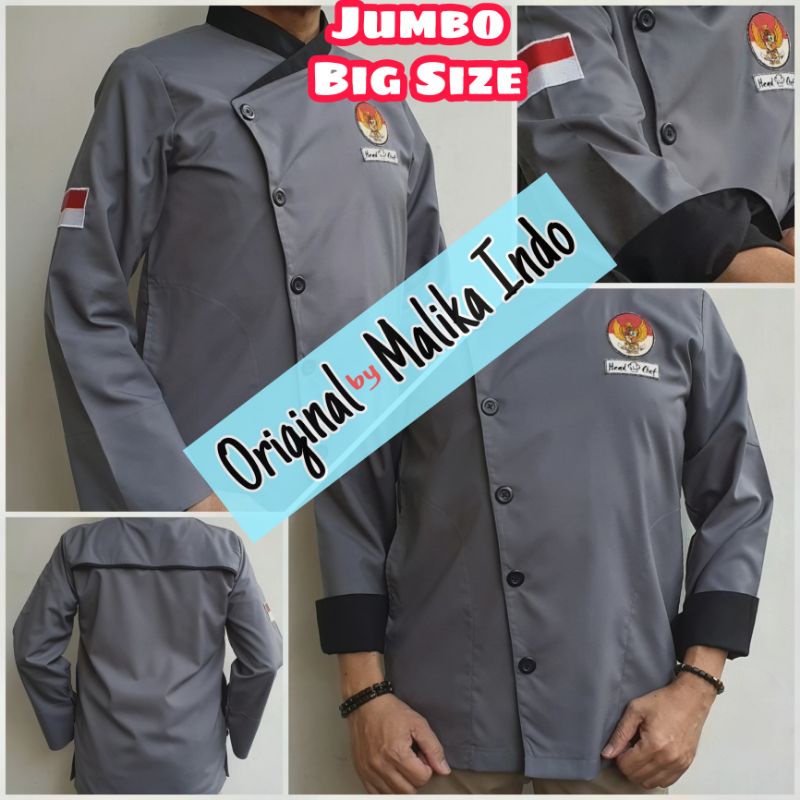 Baju Head Chef Jumbo Pria Chef Jacket Big Size dengan Bordir Tempel Seragam Hotel Resto Cafe Caterin