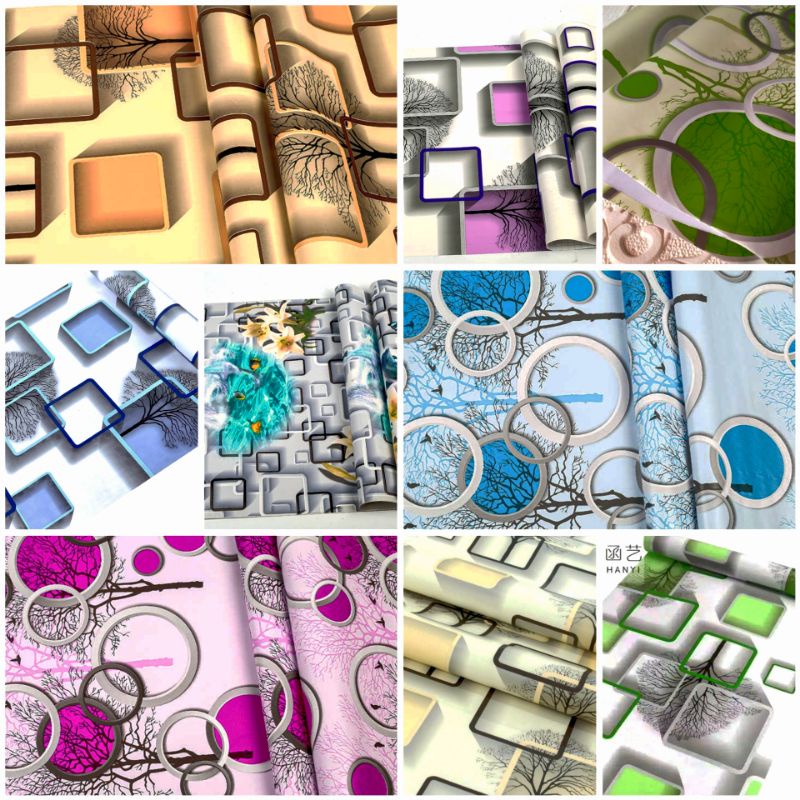 Wallpaper Dinding Kotak Biru Pohon Kotak Lis Hitam 3D