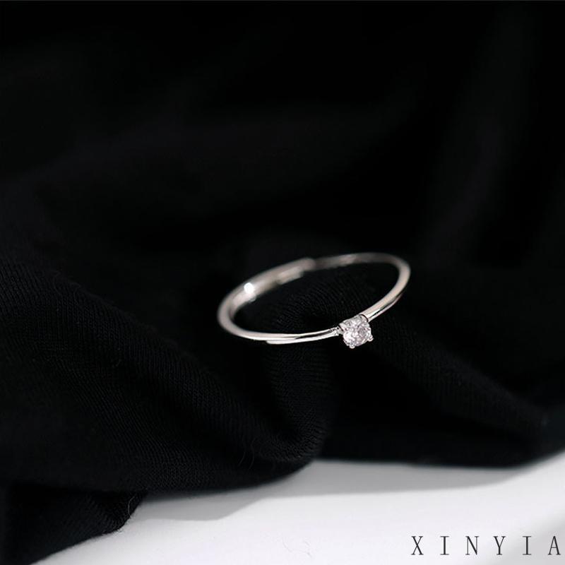 Cincin 925 Silver Model Terbuka Aksen Berlian Tunggal Untuk Wanita