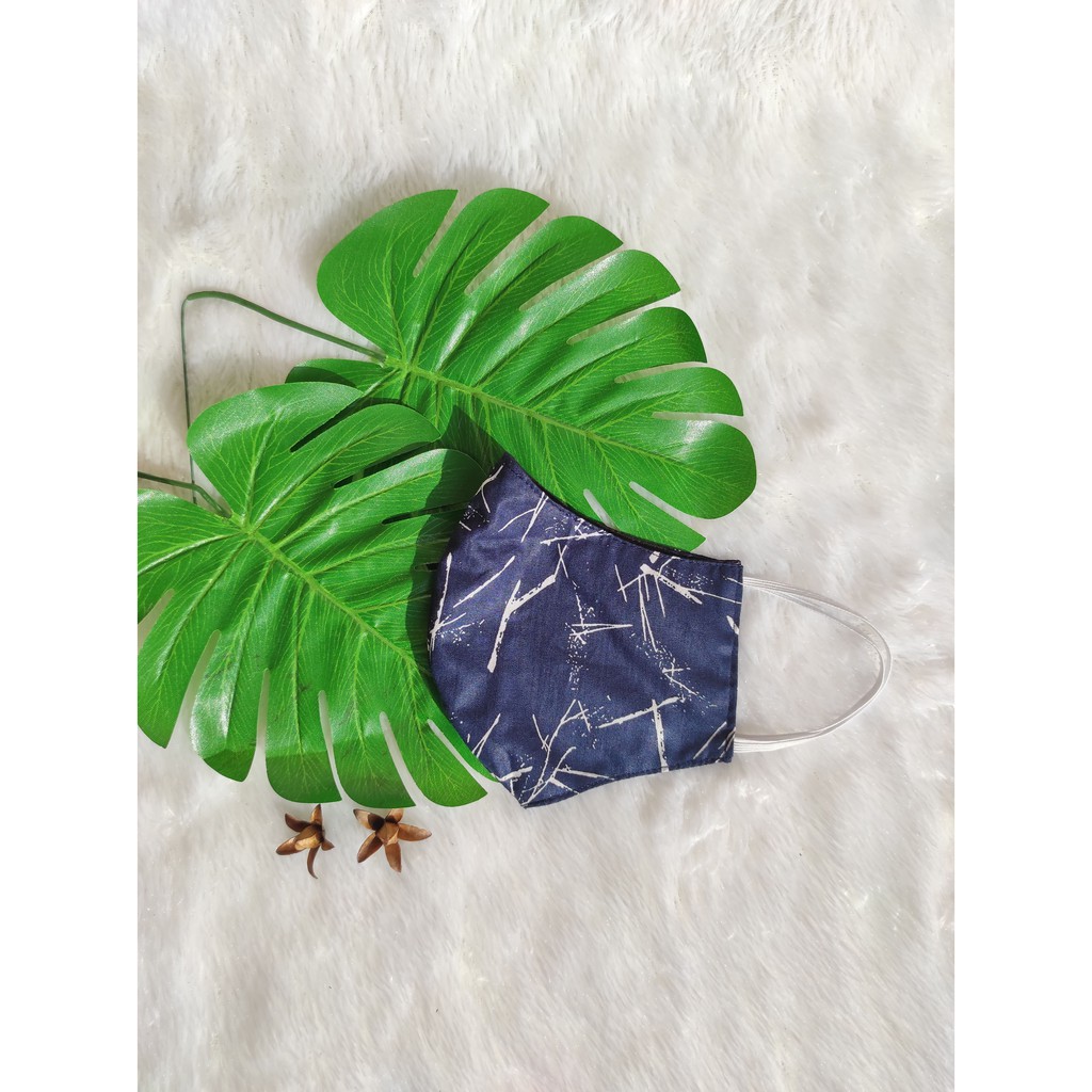 Masker Kain 2ply Bahan Katun Jepang Motif Abstrak Blue