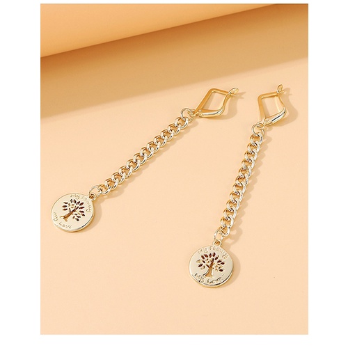 LRC Anting Fashion Gold Color Tassel Lucky Tree Chain Alloy Geometric Earrings Y64503