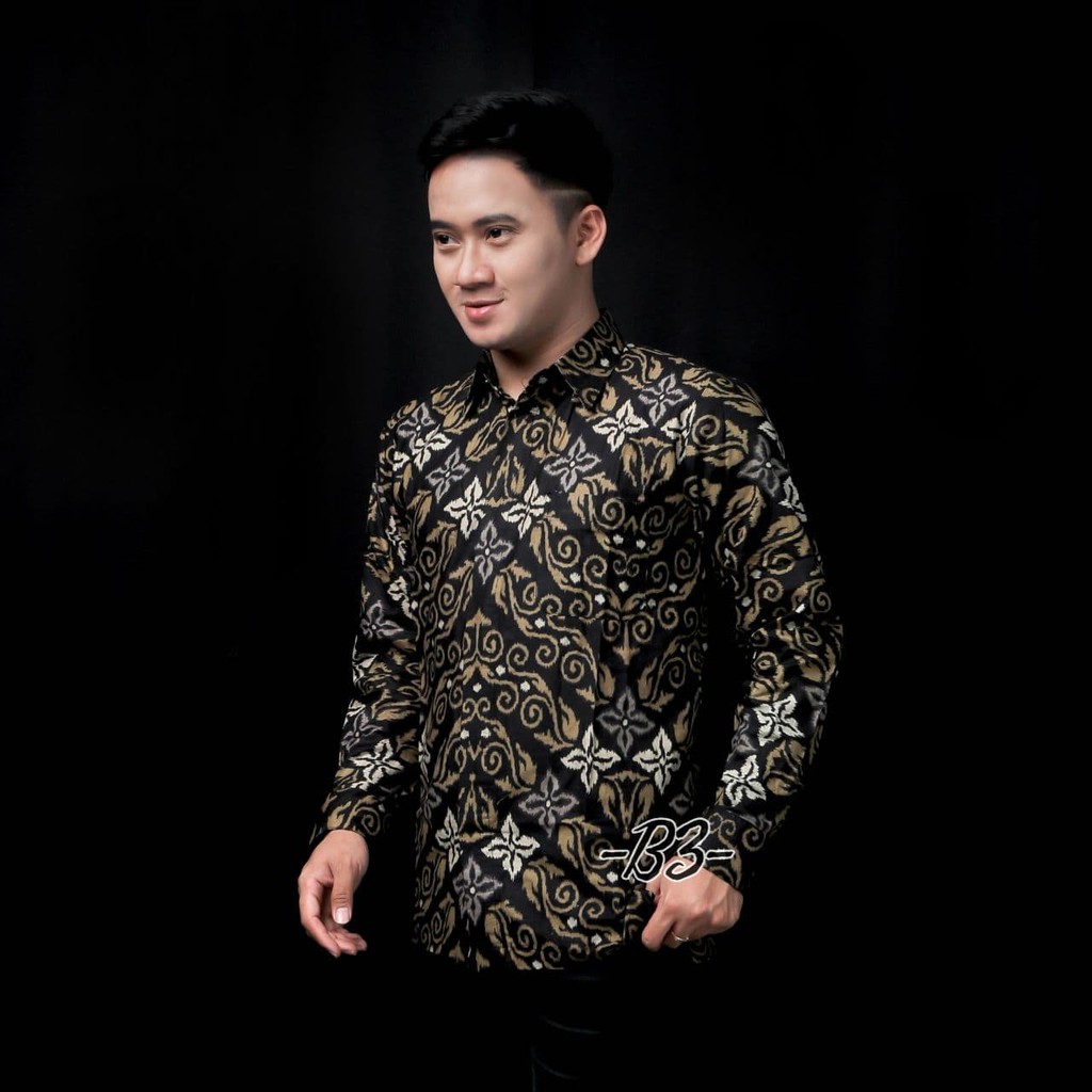 Baju Atasan Kemeja Batik Pria Cowok Dewasa Lengan Panjang Kondangan Ukuran M L XL XXL A12