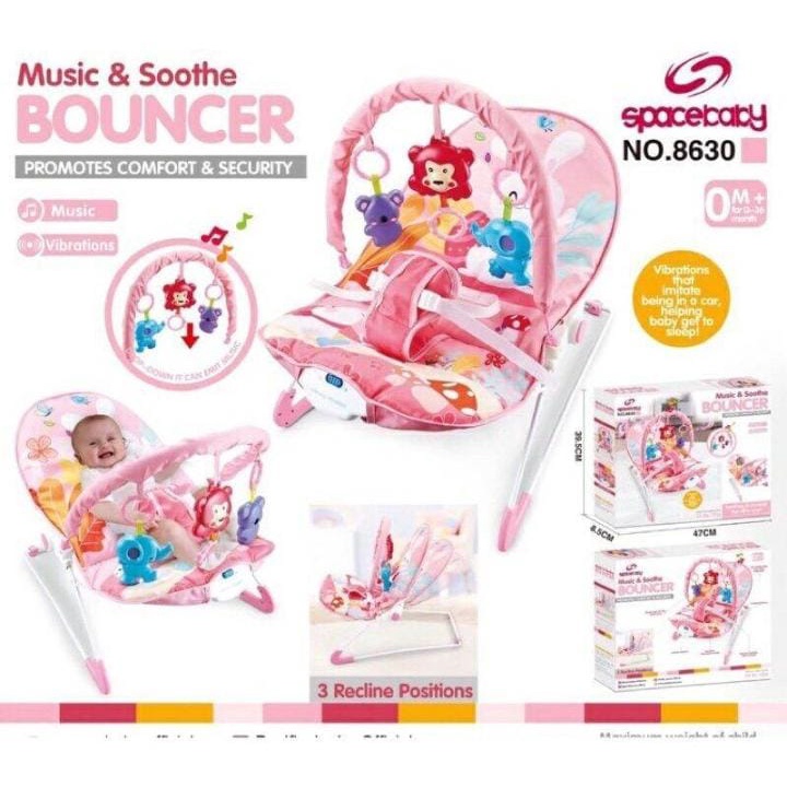 Bouncer Space Baby SB 8630 Music &amp; Soothe Bisa 3 Posisi Reclain / Ayunan Bayi (Tersedia varian warna)