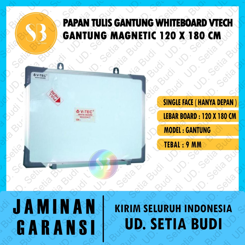 Papan Tulis Gantung Whiteboard Vtech Gantung Magnetic 120 x 180 CM