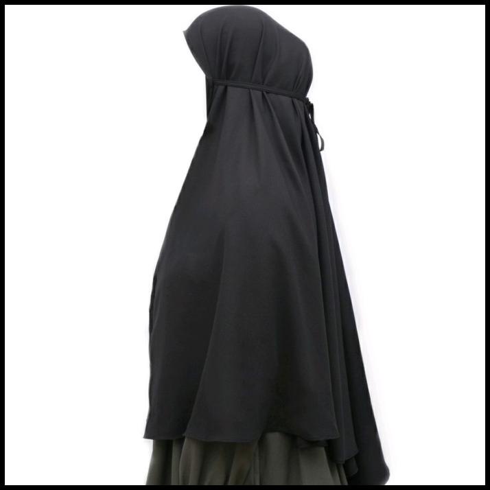 Lunaci Jilbab Instan Kerudung Bergo Tali Hitam Polos Syari Umroh Haji