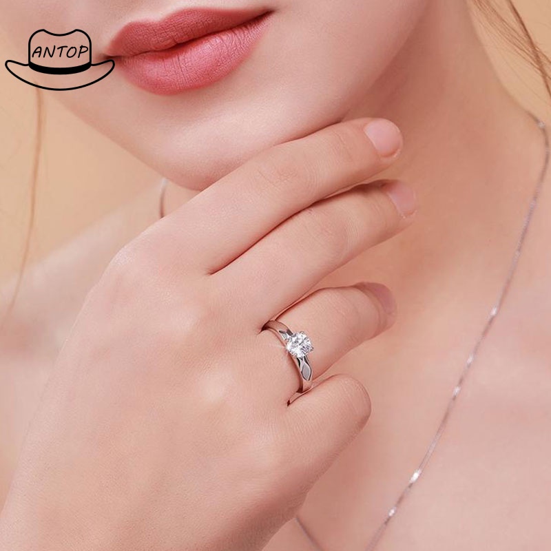 Cincin Sterling Silver 925 Dengan Cubic Zircon Lapis Emas Untuk Wanita ANTOP