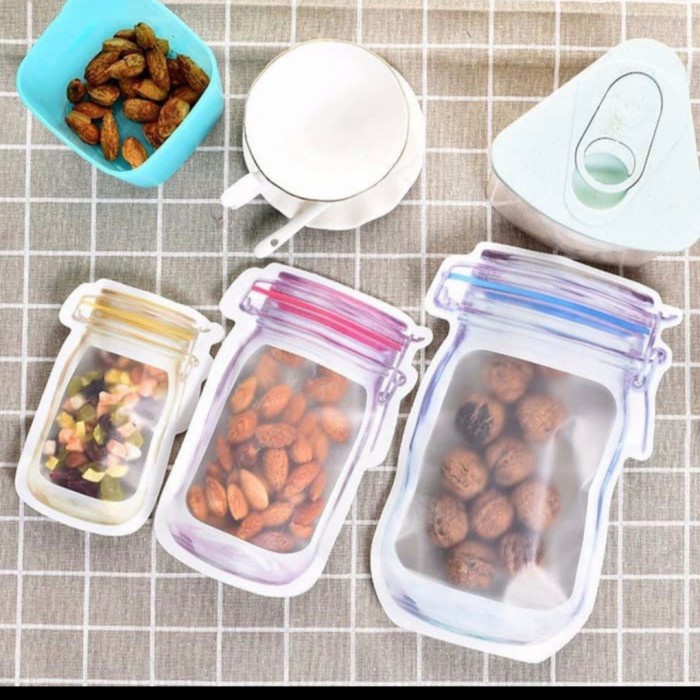 Mason Jar Zipper Bags PE PLASTIC Airtight Reusable Snack Bag