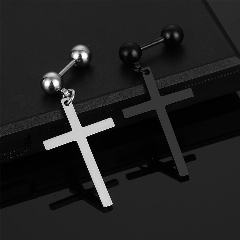 Needway Anting Hoop Salib Pria Wanita Korea Punk Zirkon Perhiasan Fashion