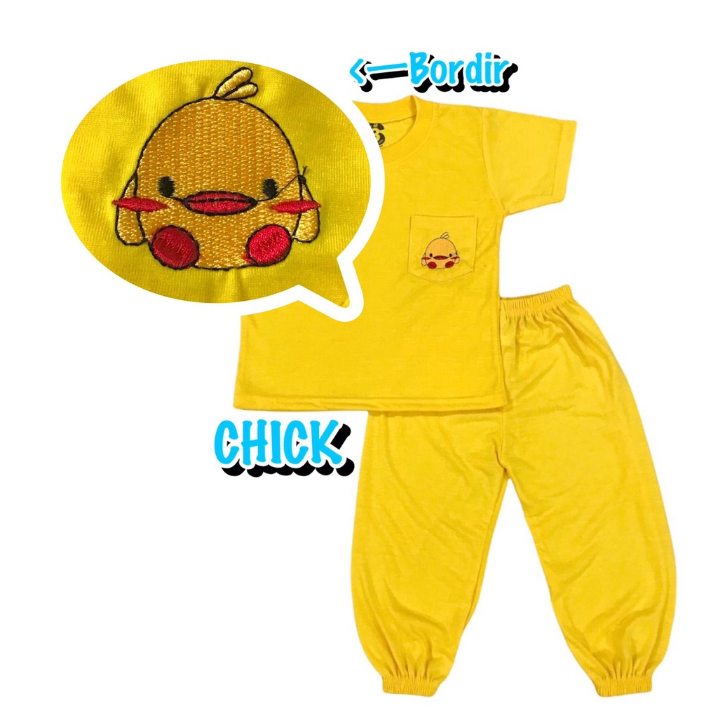 (1 KG MUAT 7 STEL) BAJU SETELAN CP JOGER FASHION OBLONG ANAK LAKI-LAKI/COWOK BAHAN KAOS KATUN KANTONG BORDIR CHICK/AYAM