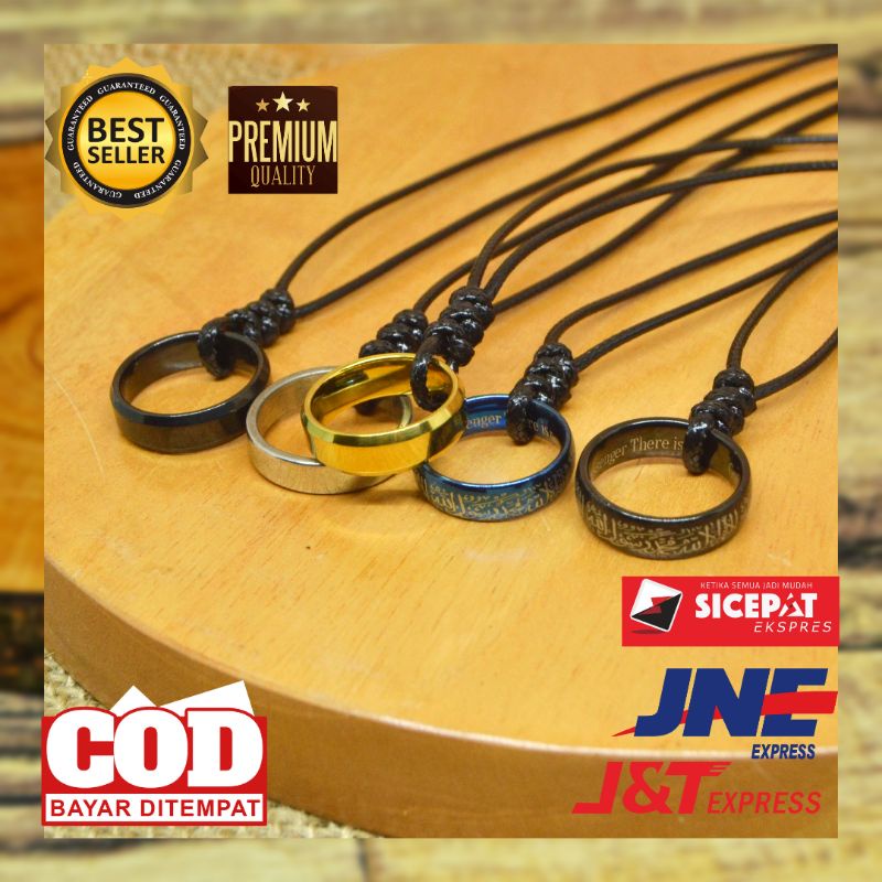 Kalung Tali Pria Keren Cowok Liontin Cincin Ring Couple Necklace Titanium Stainless Steel Premium