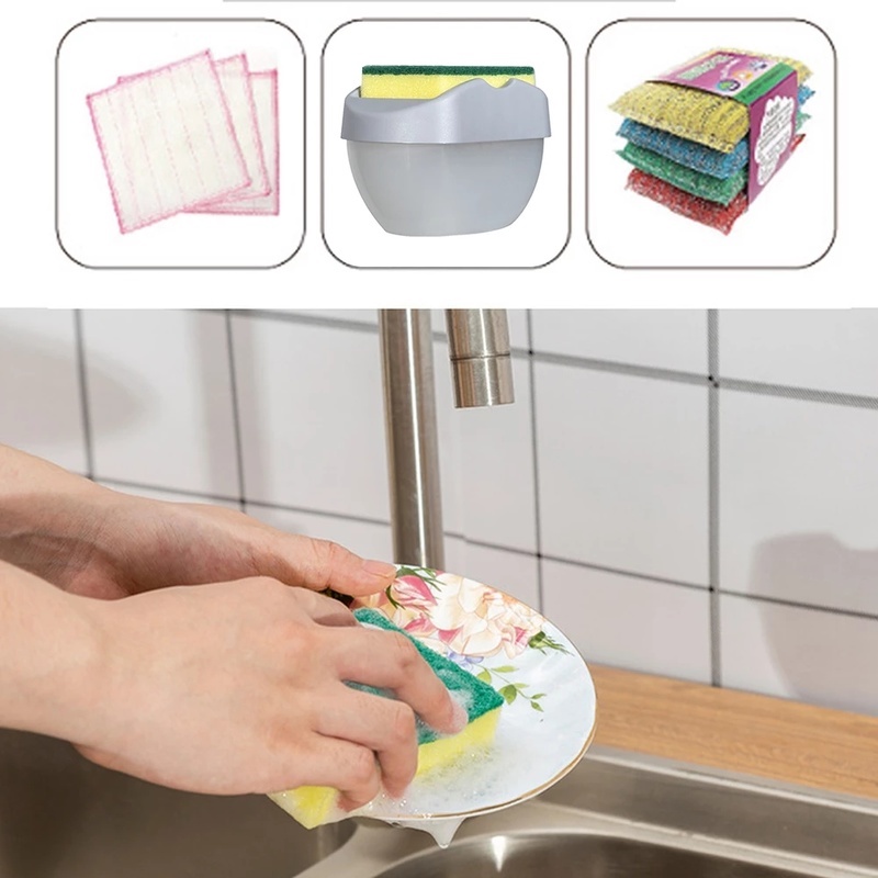 Hot Sale/2Pcs/set Kotak Dispenser Deterjen Cair Gosok Piring Dapur/Kotak Dispenser Sabun Cair Dengan Spons Gosok Aksesoris Pembersih Dapur