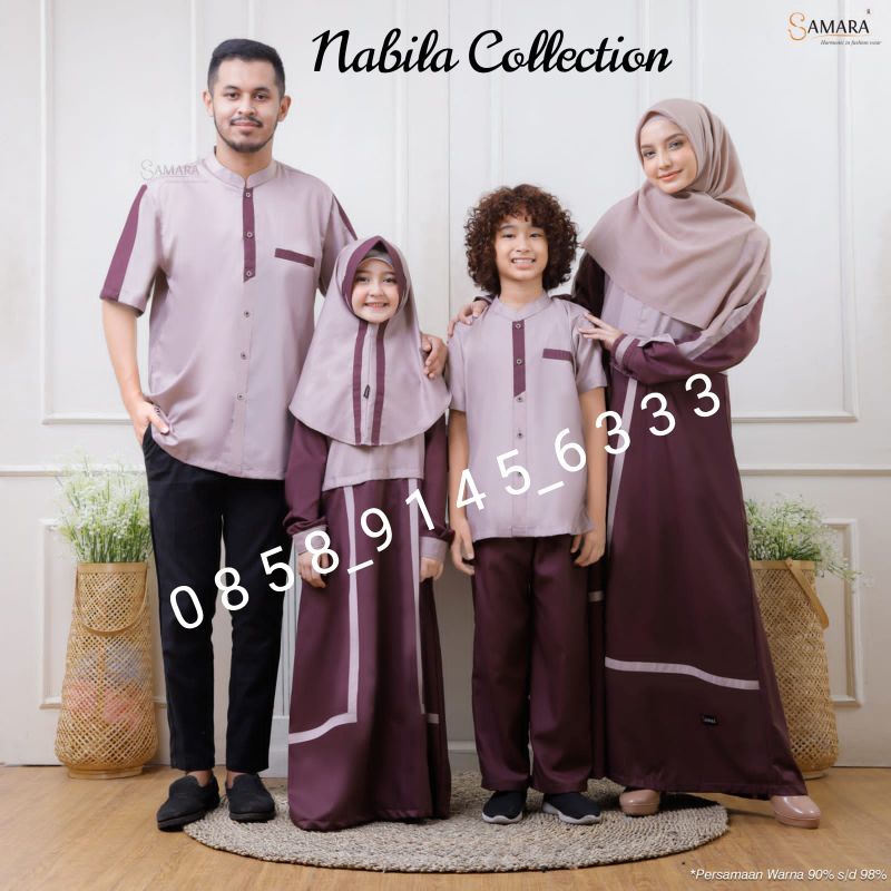 SAMARA FASHION I03 BURGUNDY MOCCA GAMIS SARIMBIT KELUARGA BUSANA MUSLIM KELUARGA COUPLE IBU DAN ANAK