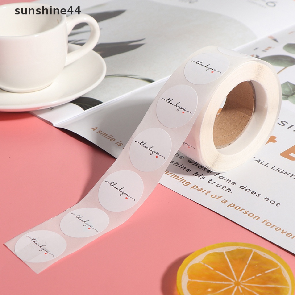 Sunshine 500pcs / roll Stiker label Bulat Tulisan thank you Warna Putih 1 inch Untuk scrapbook