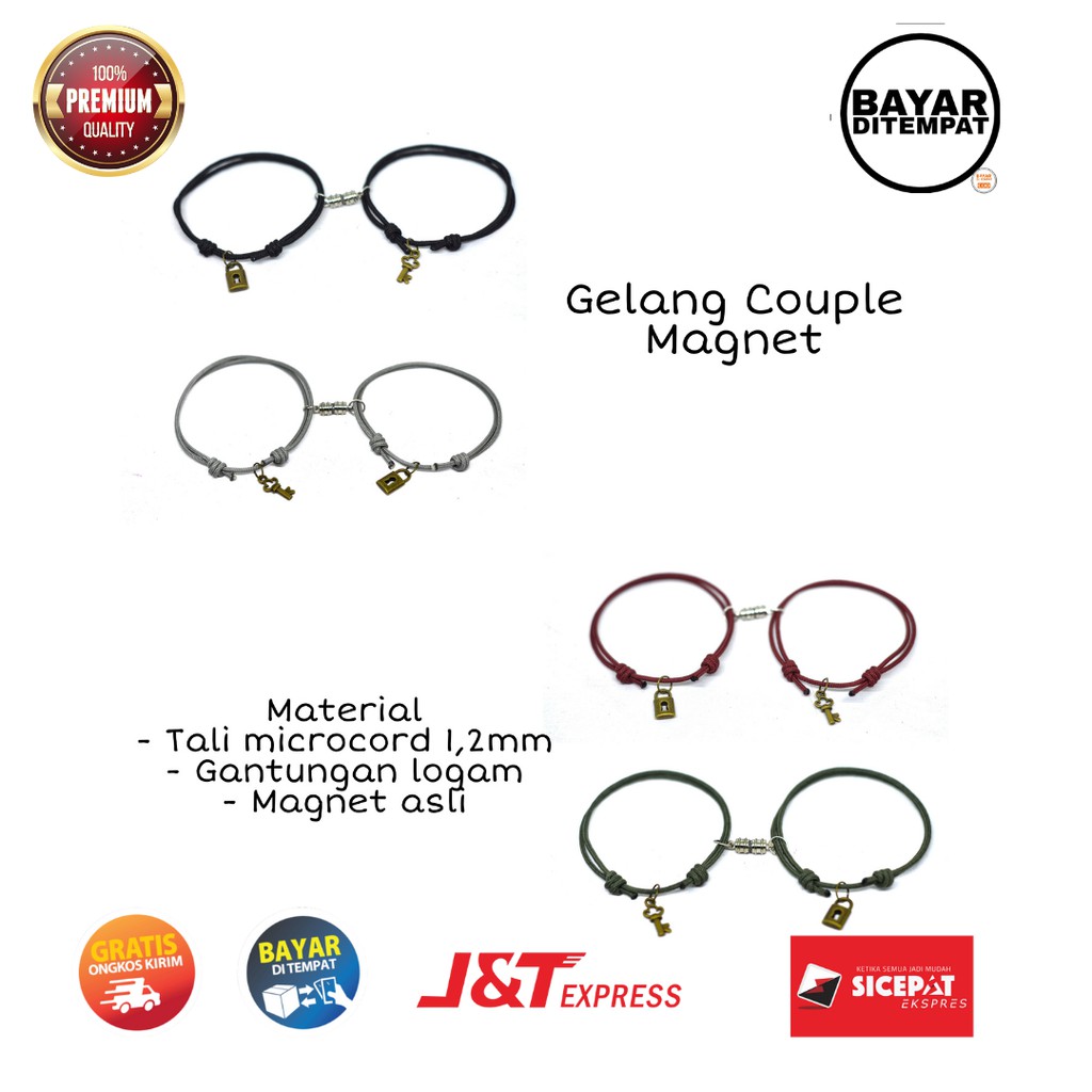 Gelang Couple Magnet Pasangan Sahabat Kunci Gembok 2 Pcs Premium