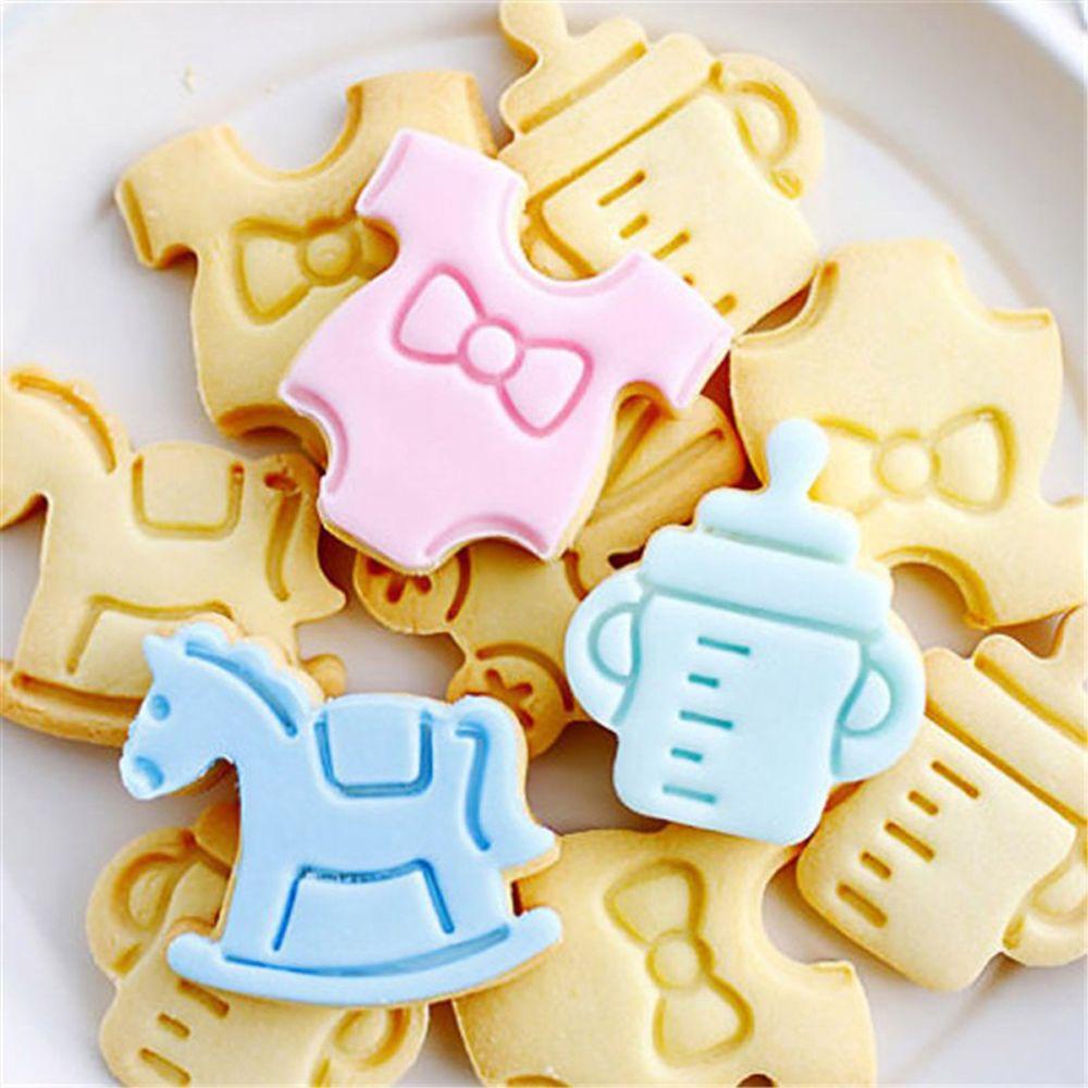 R-FLOWER 4pcs Cetakan Biskuit Bayi Alat Kue Plastik Plunger Dekorasi Kue Pastry Mold