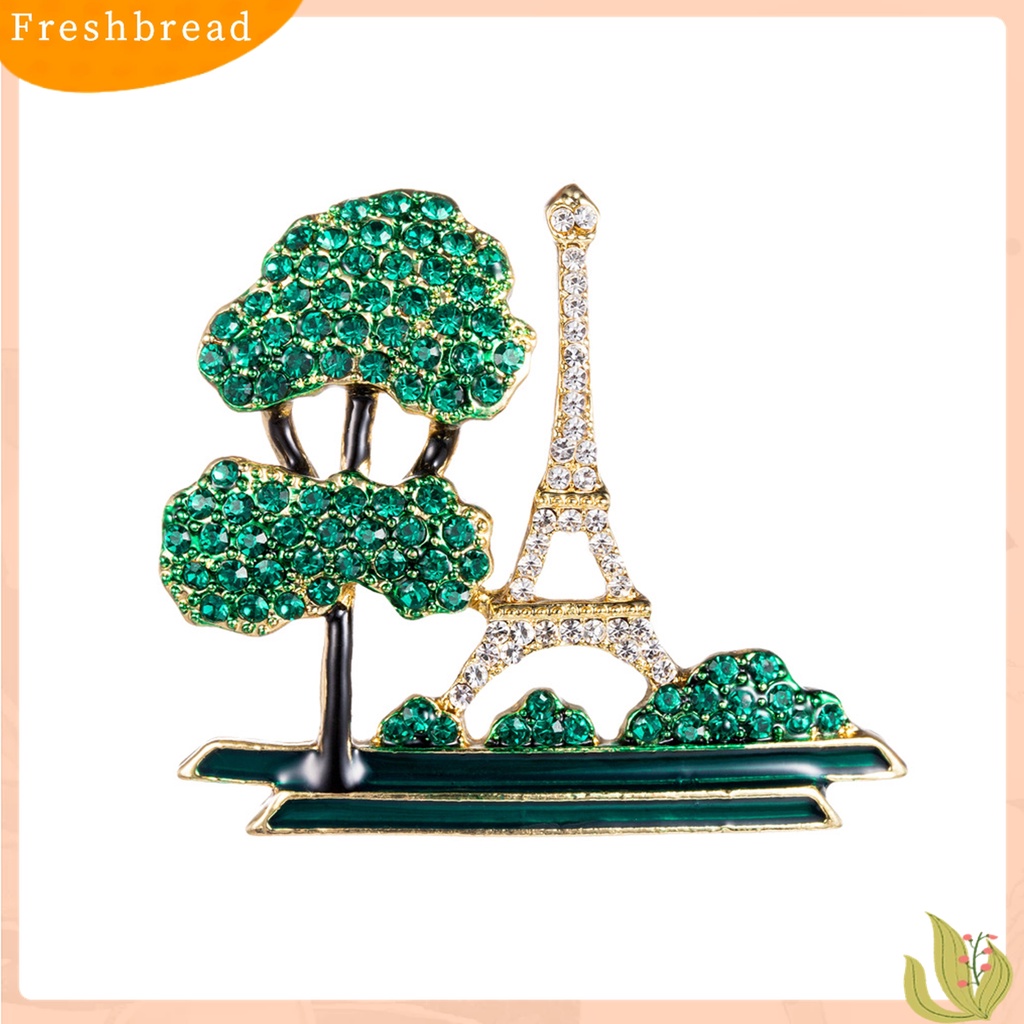 [ TERLARIS]Ladies Eiffel Tower Tree Design Rhinestone Decor Brooch Pin Fashion Jewelry Gift