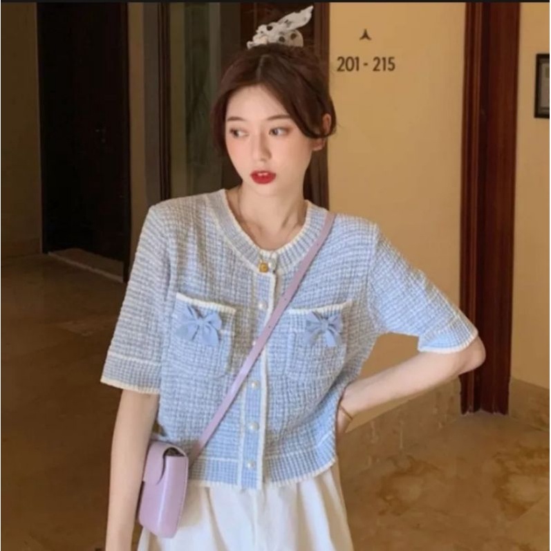 Tweed Blouse Knit Korea Import Lily