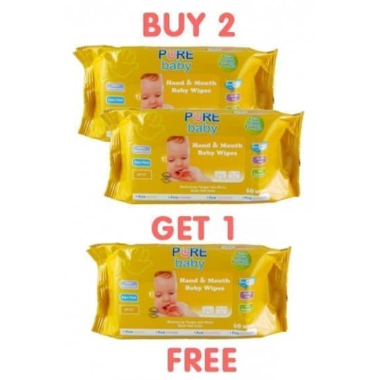 Pure Baby Wipes Hand &amp; Mouth Orange 60 s Combo Tissue Basah Tisu