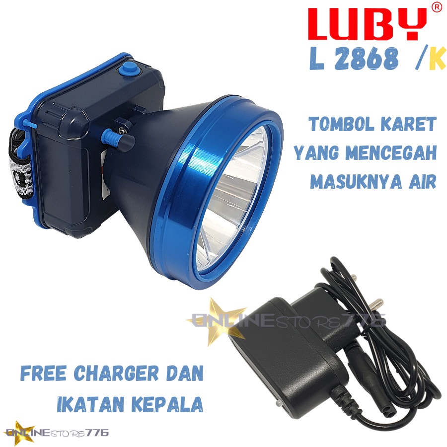 SENTER KEPALA / SENTER KEPALA LUBY L2868K - L2868K - L2868 / SENTER KEPALA RECHARGEABLE / CAHAYA PUTIH DAN KUNING / SENTER KEPALA 45 WATT - 45W / TAHAN 50 JAM