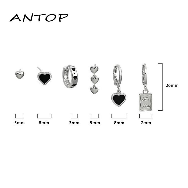 6pcs Anting Tusuk Silver Bentuk Hati Untuk Wanita