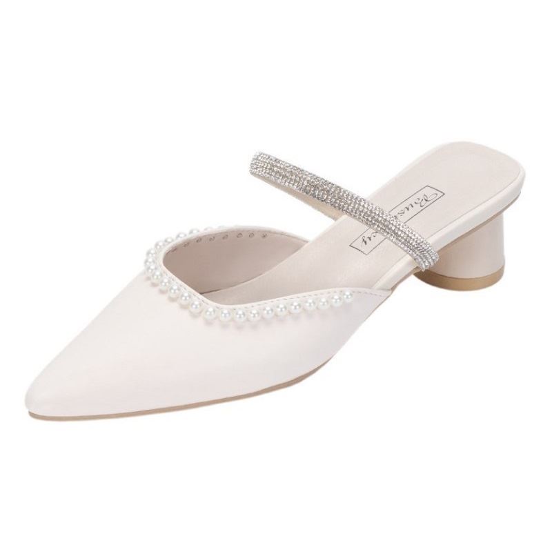 BJS012 - BEIGE/BLACK PU/NET - Sepatu Heels Pesta Wanita Elegan Impoirt 5CM SEPATU PESTA WANITA HIGH HEELS SEPATU HAK JARING MUTIARA PEARL ADA TALI FASHION IMPORT TERMURAH TERLARIS TERBARU BAGSTORE JAKARTA JSH012