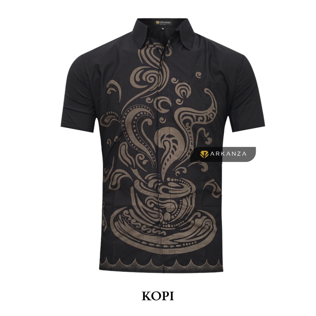 BATIK ARKANZA Motif KOPI Hem Atasan Kemeja Baju Batik Pria Cowok Laki Laki Slimfit Full Lapis Furing Lengan Panjang Lengan Pendek Original Asli