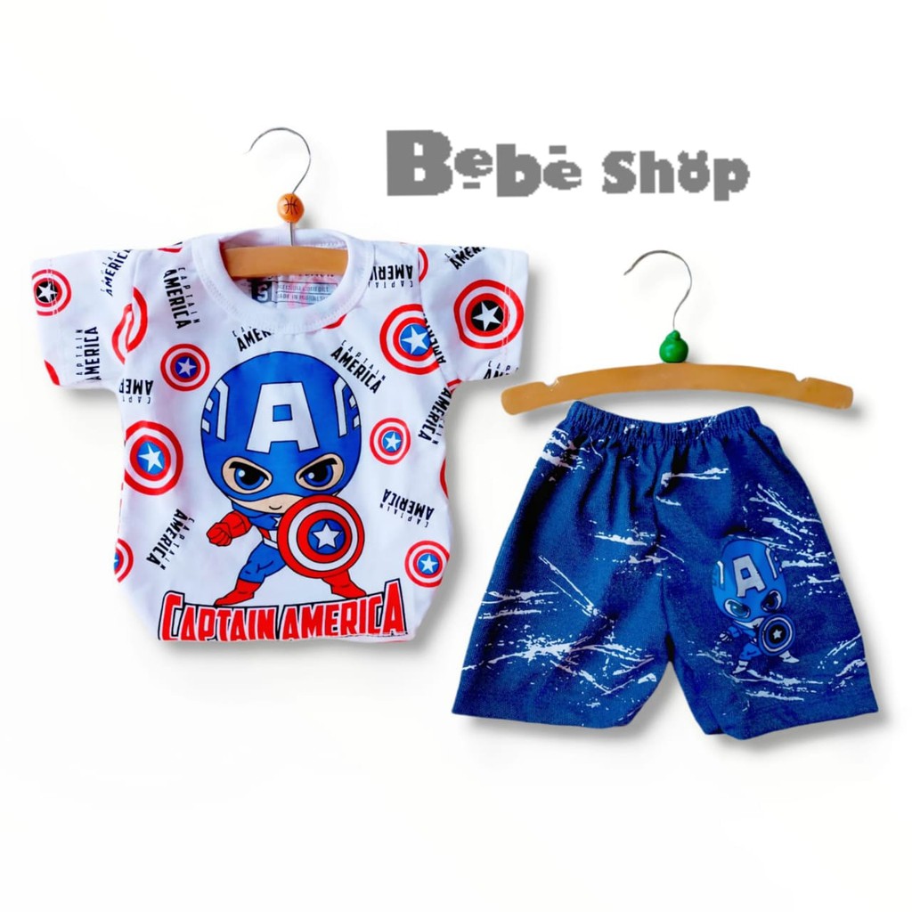 Setelan Baju Anak Bayi Captain Amerika Usia 0 Sampai 2 Tahun