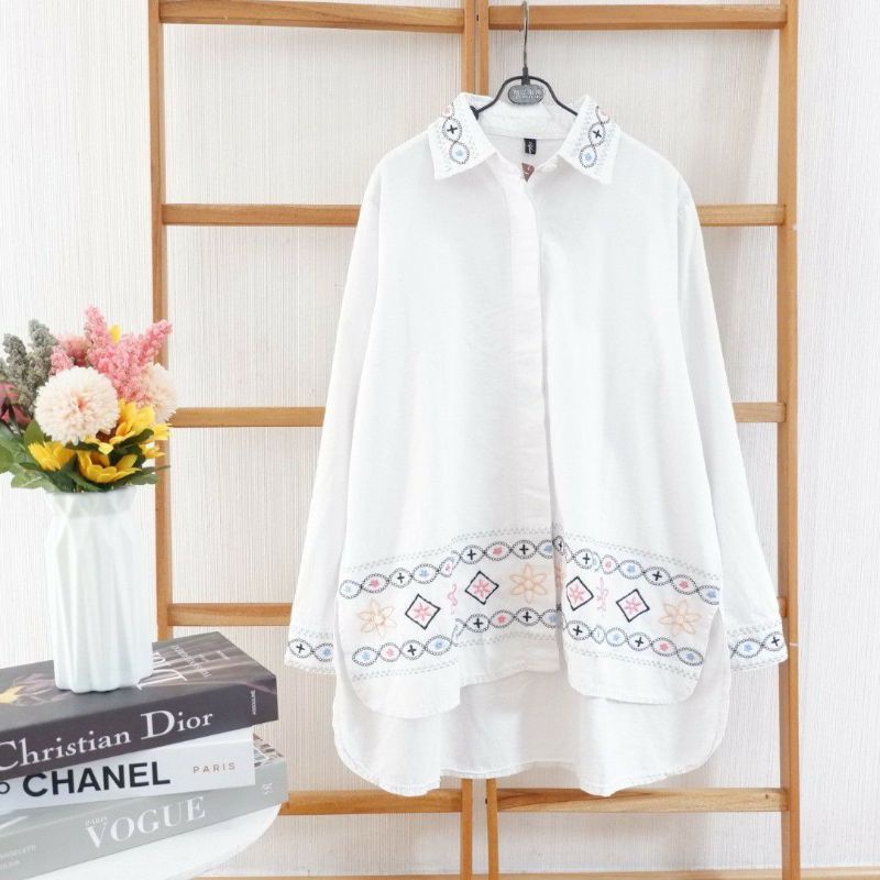 UK 5189 Tunik Jeans Najwa Embroidery White/tunik motif/tunik polos /tunik bordir/tunik putih/tunik j