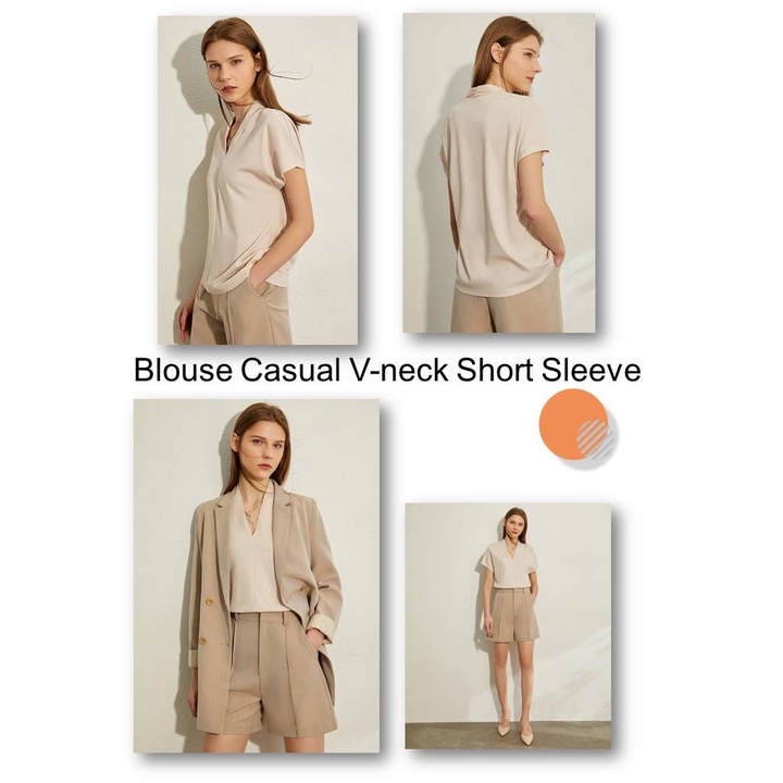 Blouse Casual V-neck Short Sleeve