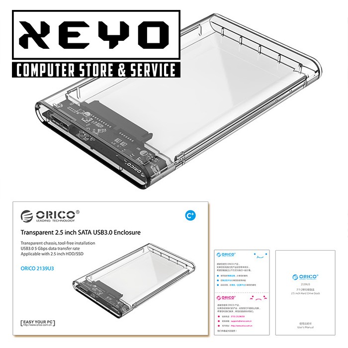 Casing HDD ORICO 2139U3 - Transparent 2.5 Inch SATA USB 3.0 Enclosure