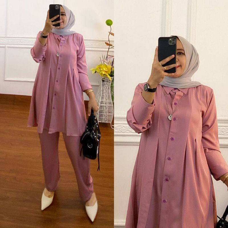 ONE SET ADARA / ONE SET REMPEL/SETELAN WANITA/SETELAN TUNIK/SETELAH SAKILA POLOS