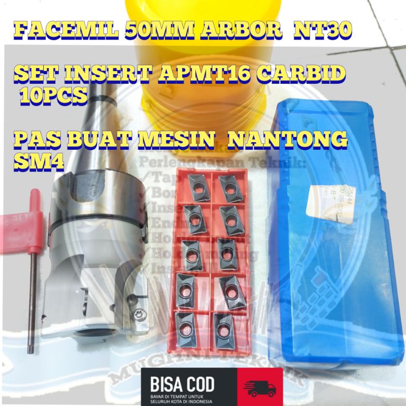 Paket face Mill 50mm Arbor NT30  set insert  CARBIDE APMT16  pas buat mesin Milling NANTONG SM4