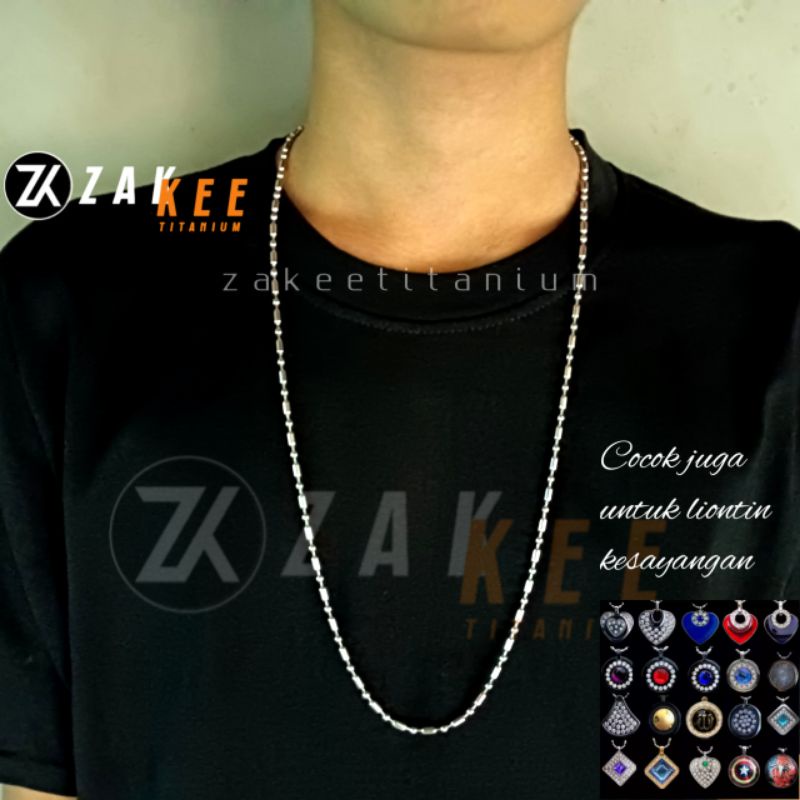 Kalung Rantai Pria Wanita Bola Tabung Bambu Cowok Cewek Rante Anti Karat Panjang 60cm 75cm