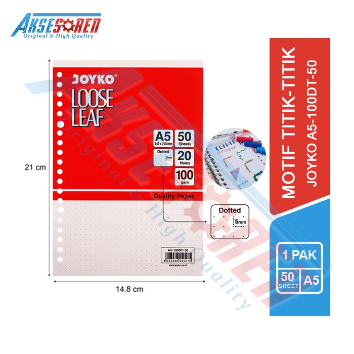 

Kertas Binder Loose Leaf A5-100DT-50 Joyko Putih Titik-Titik [50 Lembar] / Isi Binder A5 1 Pak / Kertas Buku Binder Loose Leaf A5 / Isi Ulang Kertas Buku Blinder Kuliah Motif Titik-titik Joyko 1 Pack