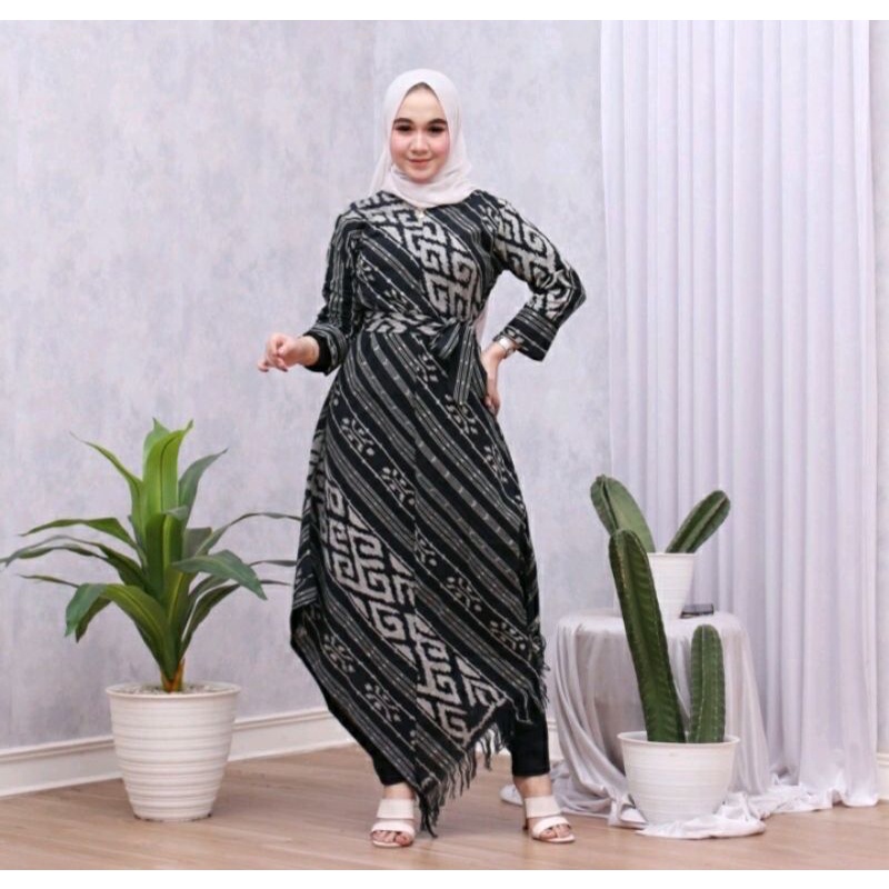 tunik tenun motif toraja black 06 + free masker