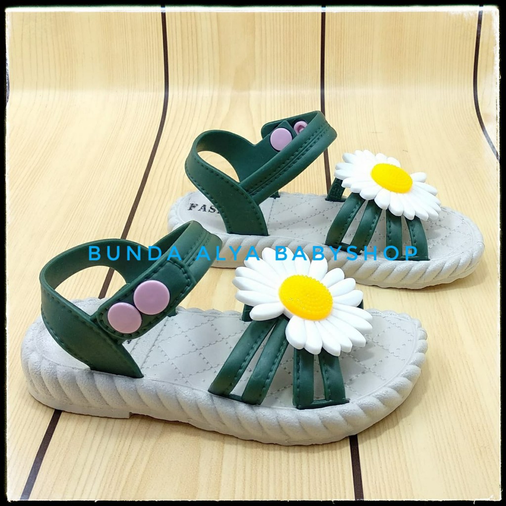 Sandal Anak Perempuan Usia 3 4 Tahun IMPORT HIJAU - Sandal Anak Cewek Elastis Motif Bunga Size 27 - 29 Karet Anti Licin