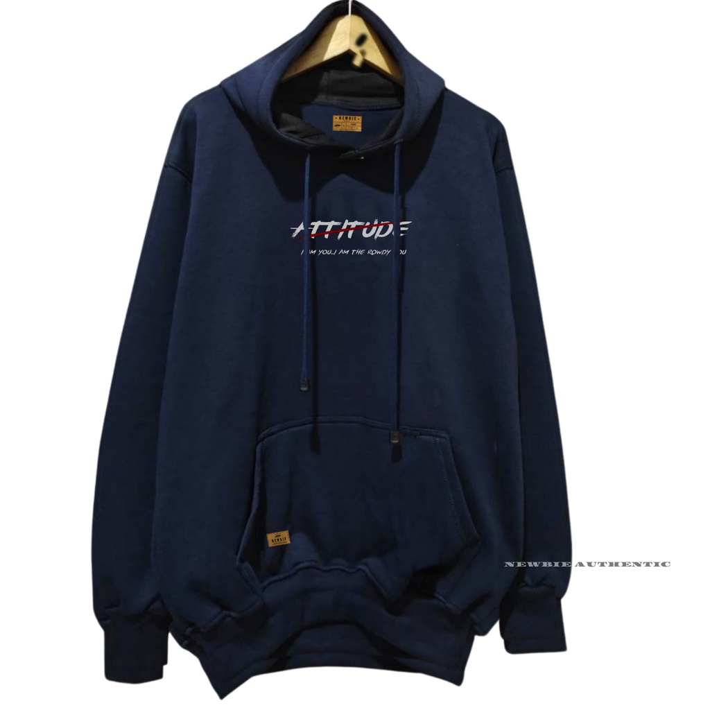 Jaket Hoodie Original NEWBIE Distro Pria Wanita Aesthetic Warna Navy List ATTITUDE Oversize M L XL XXL Pria Wanita Jaket Hudie Pria Bigsize