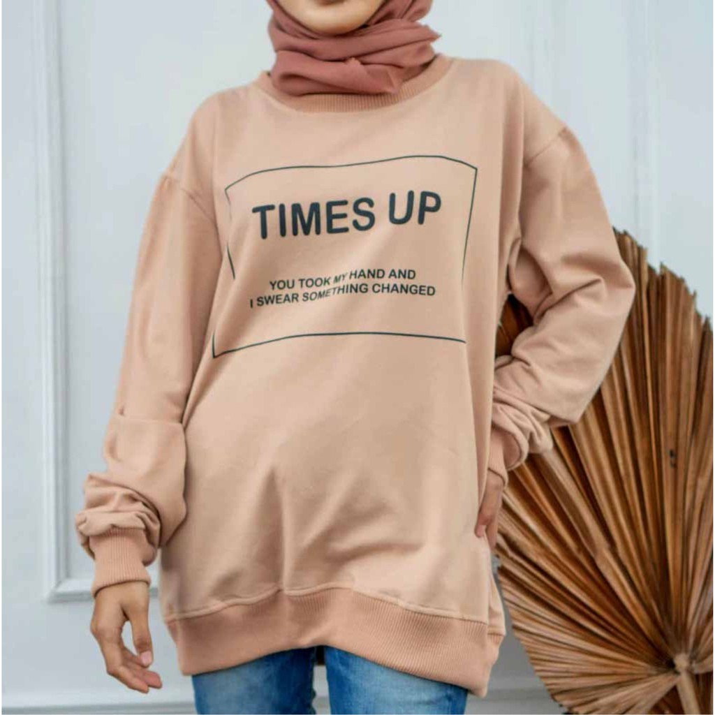 FenishaStore Sweater Crewneck Basic Wanita TIMES UP Bisa Bayar Ditempat COD