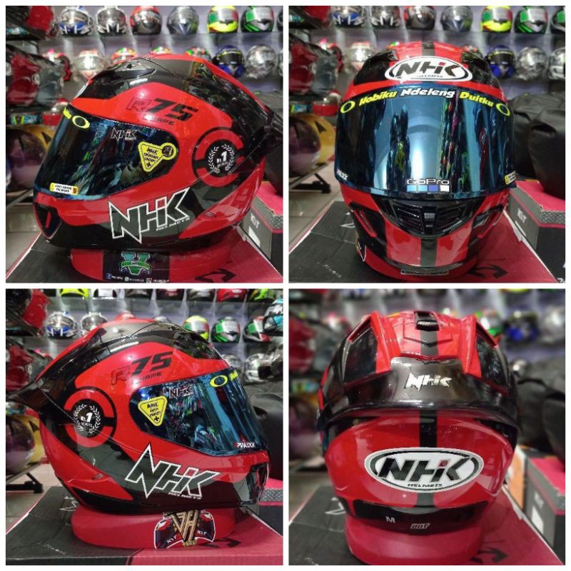 NHK HELM GP1000 MOTIF R75 BLACK RED PAKET GANTENG