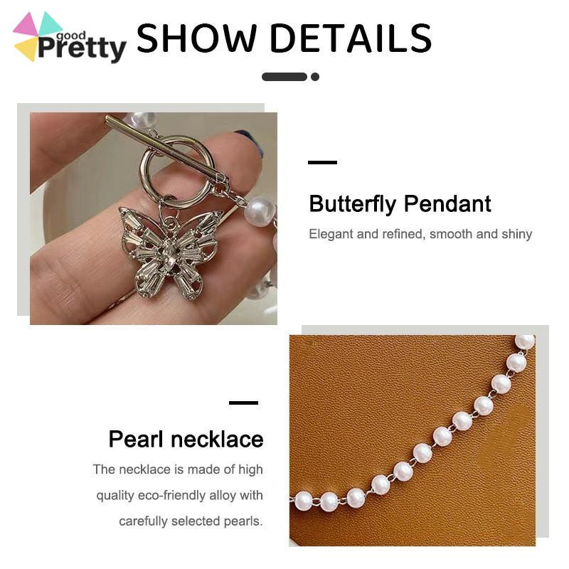 Kalung  Fashion Mutiara Manik-manik Elegan Kalung Kupu-kupu Liontin Klavikula Kalung Aksesoris Wanita - PD