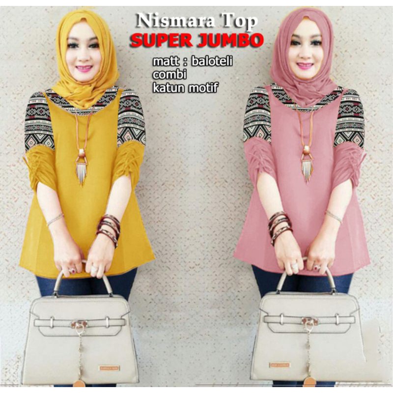 NISMARA TOP SUPER, Blus Wanita Combi katun motif B1-Love 54758-56347-58486-60467 L,XL,XXL,XXXL